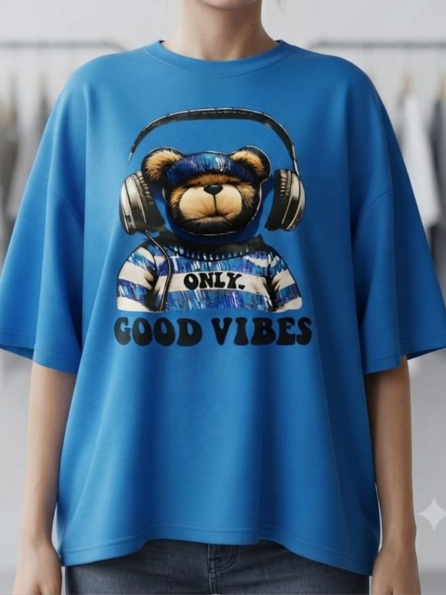 Womens Oversized Only Good Vibes Graphic T-Shirt
